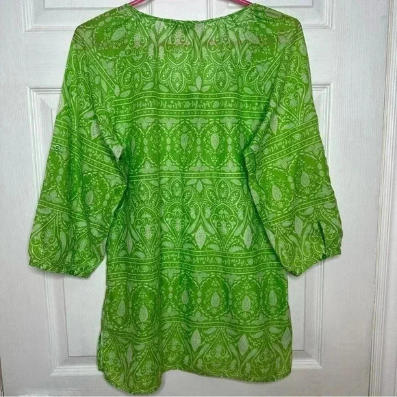 Nicole Miller Boho Style Shirt Green & White Size Medium - Picture 12 of 16